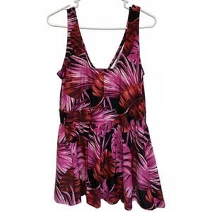 Maxine of Hollywood Pink Leaves Empire Swimsuit Plus Size 22W
